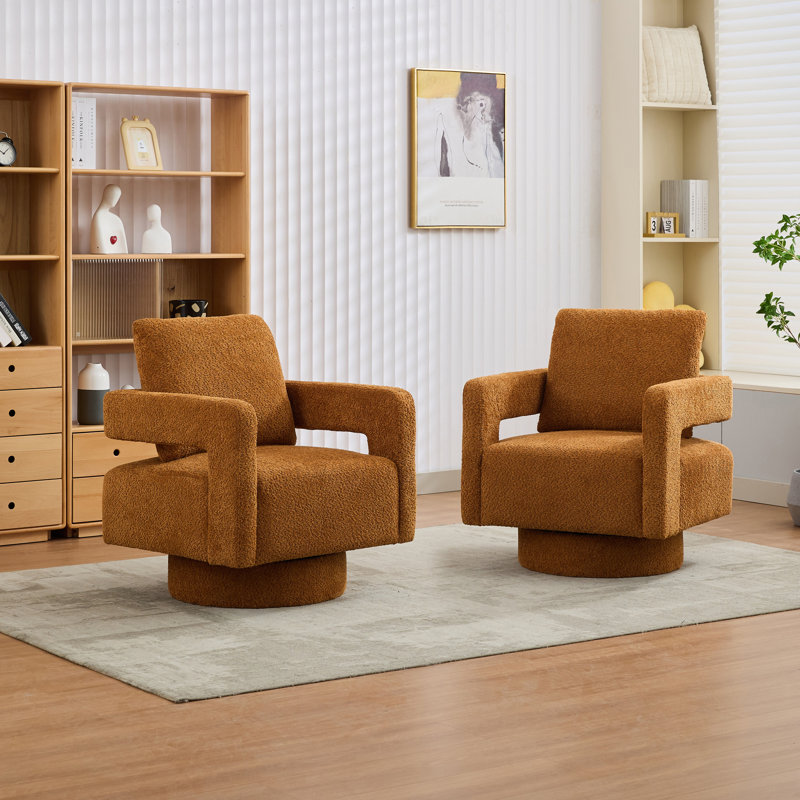 Riqui Wide Upholstered Swivel Barrel Chair(set Of 2), Caramel Fabric