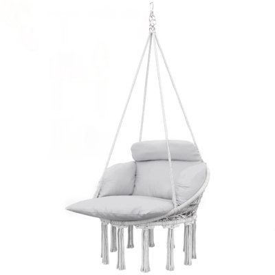 Comfortable Hanging Hammock Swing Chair With Large Cushion And Stylish Fringe For Indoor And Outdoor Relaxation