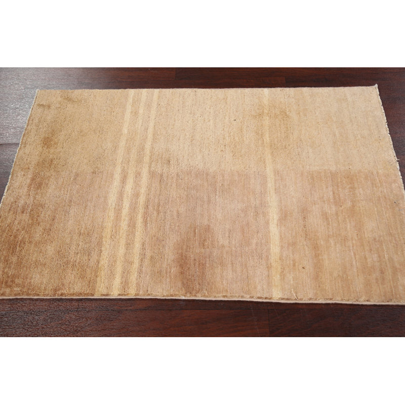 Tapis beige noué à la main de conception unique 2 pi 8 po x 4 pi 3 po