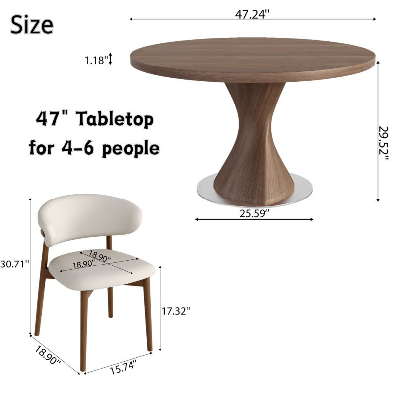 6-Person Dining Table Set, 29.53" H x 47.24" W x 47.24" D, 7 Pieces: Table, 6 Chairs