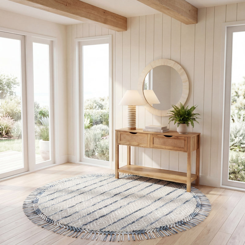 Natura Flat Weave Performance Geometric Rug, Round 6'