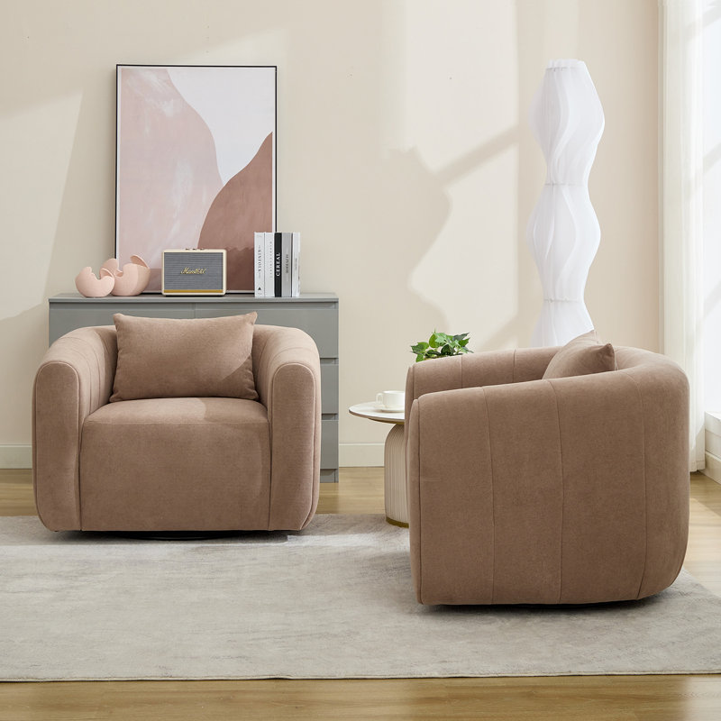 Fauteuil demi-tonneau pivotant l 36 po, Polyester brun clair