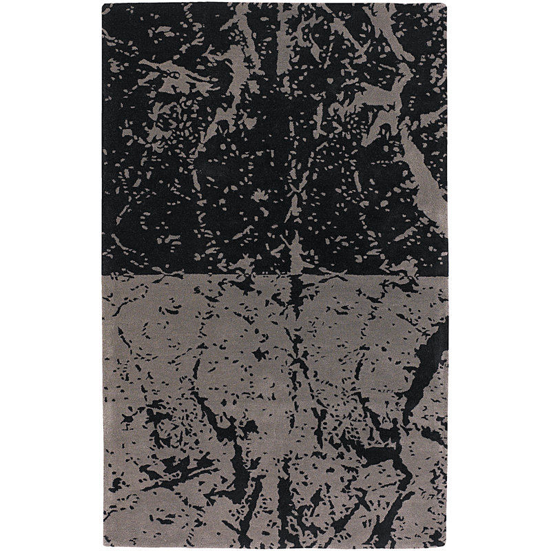 Dooling Authentic Hand-Tufted Handmade Black & Grey Modern Abstract Cracks Wool Area Rug, Rectangle 7 pi 9 po x 10 pi 6 po
