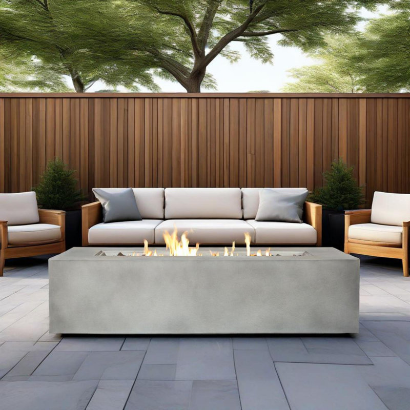 Rectangular Outdoor Propane Fire Pit Table – 16"H x 56"W, Concrete Finish, 60,000 BTU, Gray
