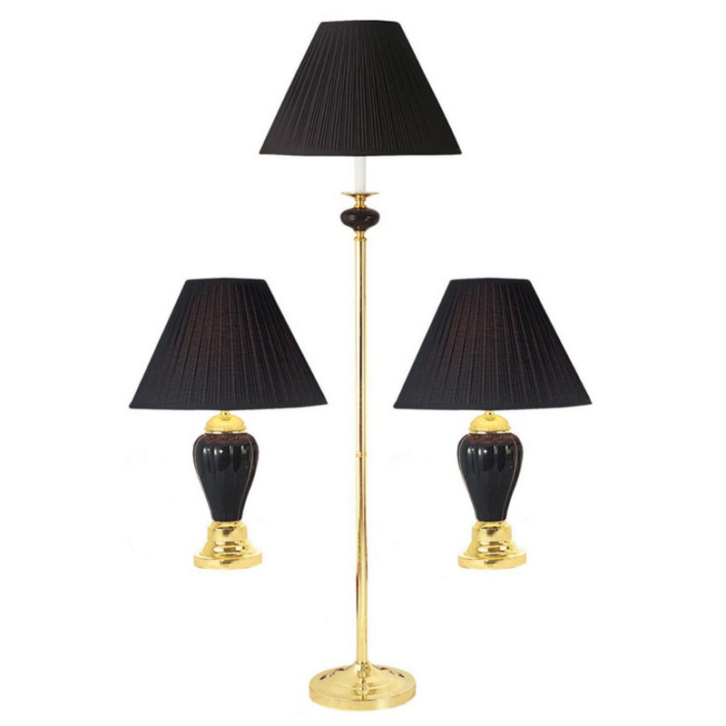 Ensemble de 3 lampes en céramique, lampes sur pied et de table, Noir, Noir