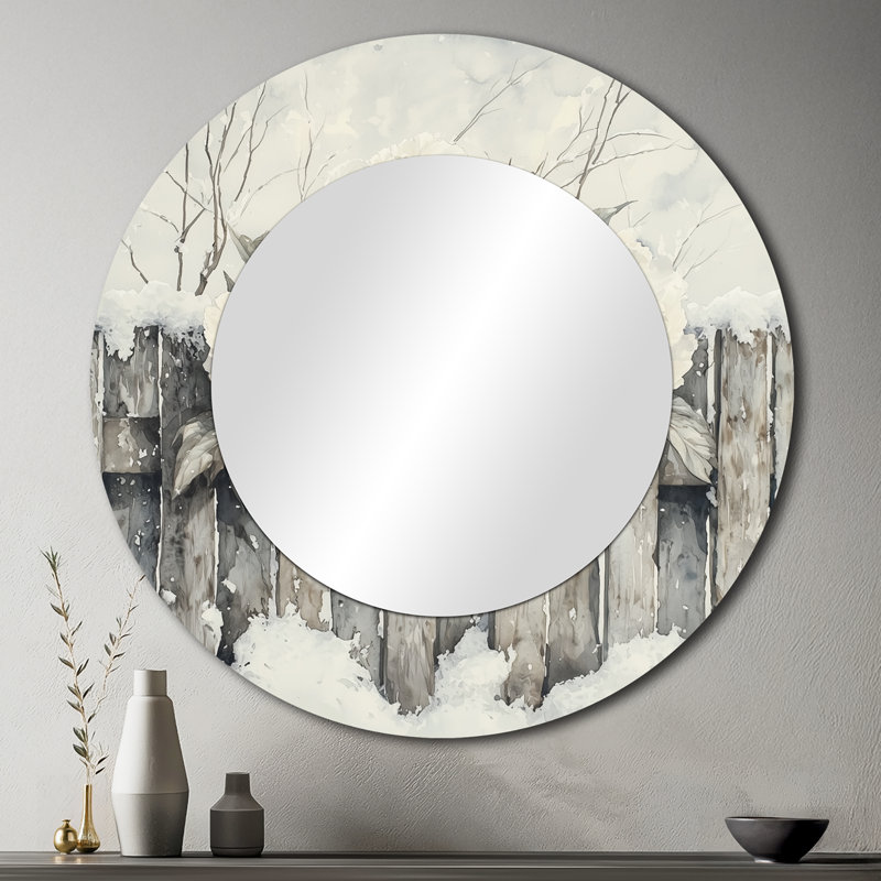 Peonies By The Snowy Fence In Winter I - Floral Decorative Mirror Wall Art - Printed On Metal, 36" x 36"