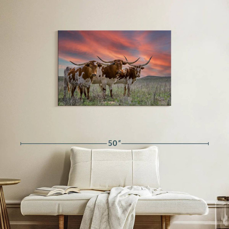 Three Texas Longhorns, 24" H x 36" W