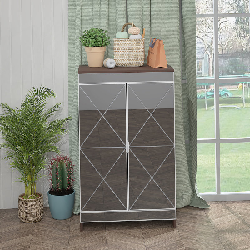 Armoire à miroir Elegant Decor, armoire à miroir avec rangement à double porte, armoire à chaussures