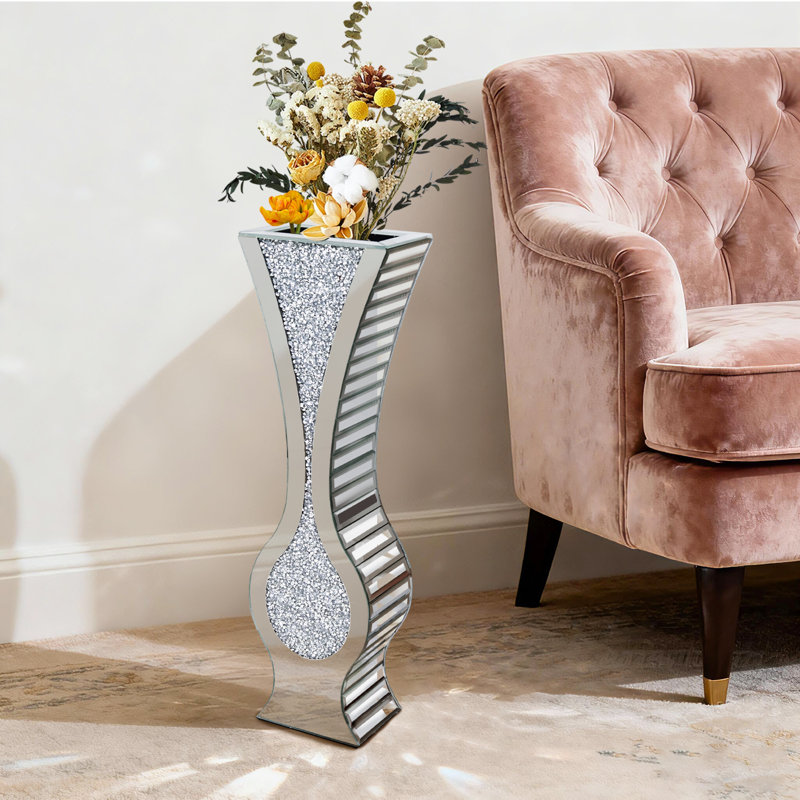 Grand vase de sol en argent avec diamant concassé et miroir