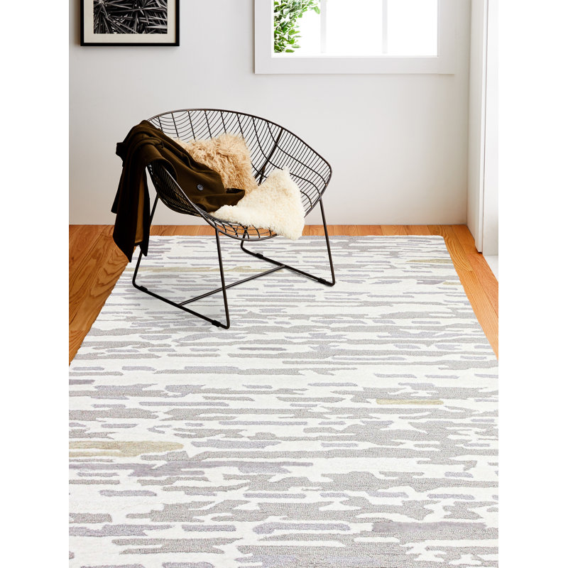 Govany Abstract Handmade Tufted Wool Grey/White Area Rug, Runner 2'6" x 8'