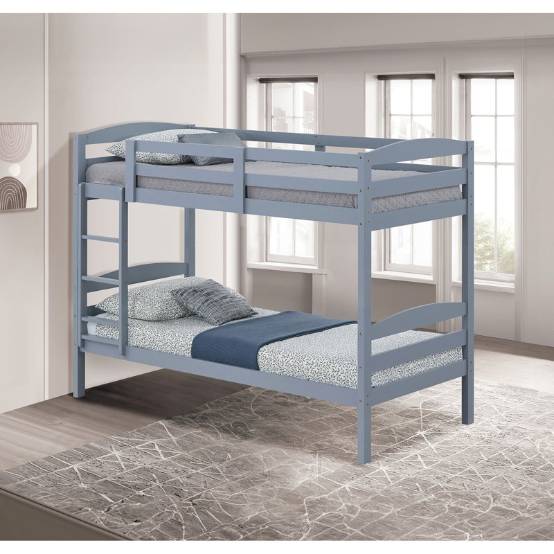 Twin Over Bunk Bed, Gray With Arch Slat Design Transitional, Solid And Engineered Wood, Joint System, 42.5 Inches Deep For Bedroom Setup Gray, Transitional Style, 79 Wide Arrangement