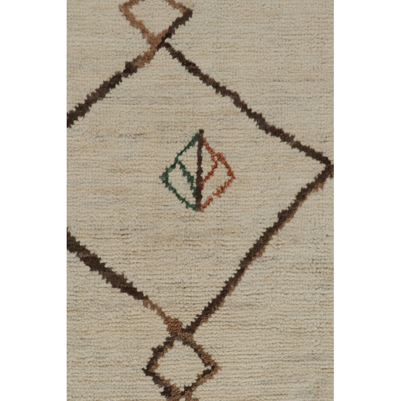Moroccan Hand Knotted Geometric Area Rug in Brown, Green, Orange, Beige, Rectangle 6' x 9'