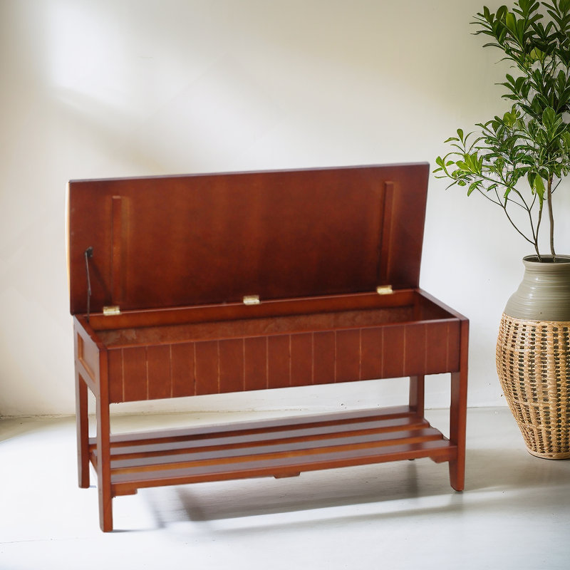Quality Solid Wood Shoe Bench With Storage, Cherry