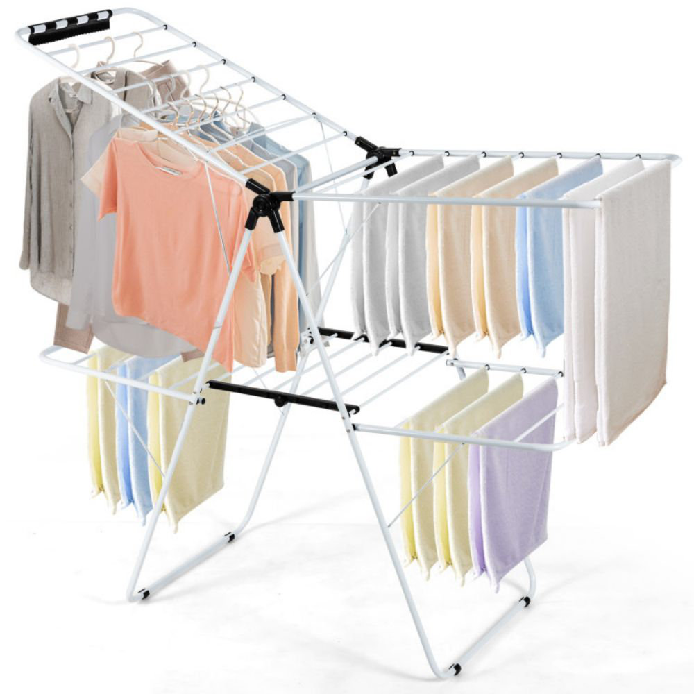 White Steel Heavy-Duty Gullwing Folding Clothes Drying Rack