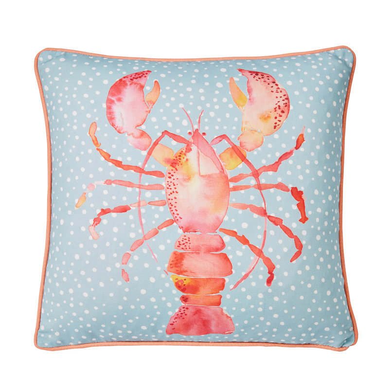 Lobster Indoor / Outdoor Animal Print Orange Square Cushion