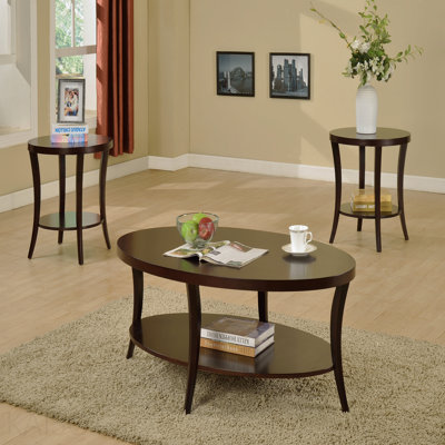 Perth 3-Piece Espresso Oval Coffee Table With End Tables Set