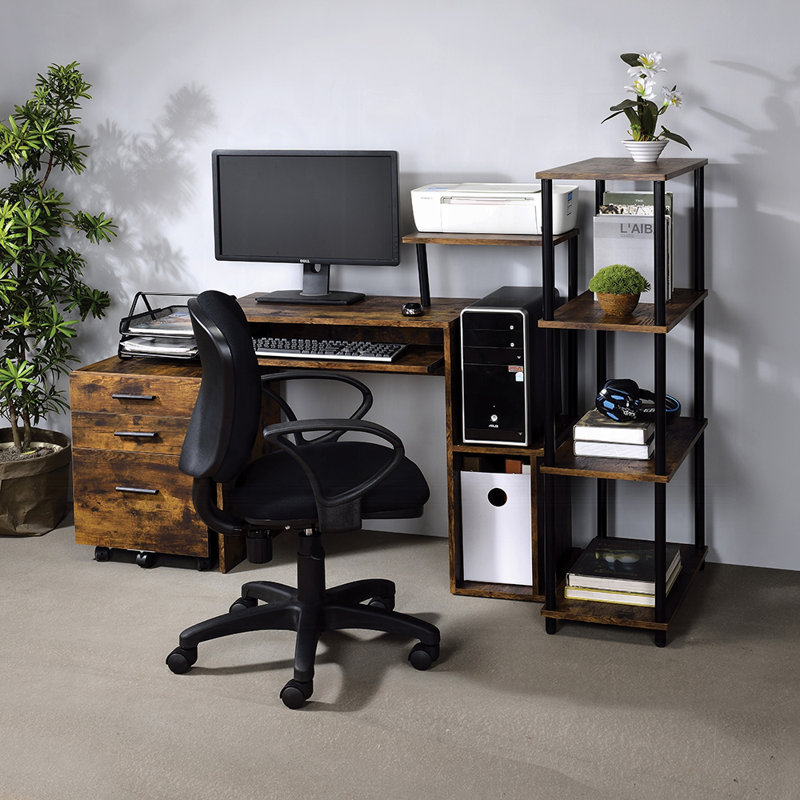 Clutch Weathered Computer Desk, 33.75" H x 36.7" W x 15.88" D, Brown