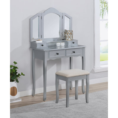 Ensemble coiffeuse et tabouret en bois