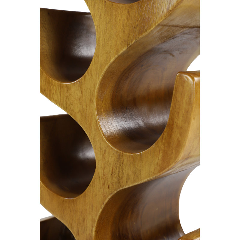 Teak Wood Curved Tree Shaped 6 Bottle Brown Wine Rack, 8