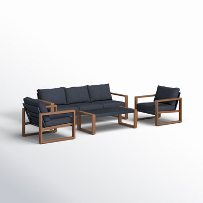 Arunas 5 Person Outdoor Conversation Furniture Set Seating Group with Wood Pattern and Cushions