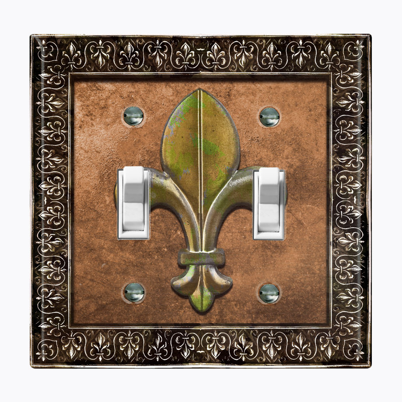 Patterned 2 - Gang Toggle Light Switch Standard Wall Plate, Auburn Brown