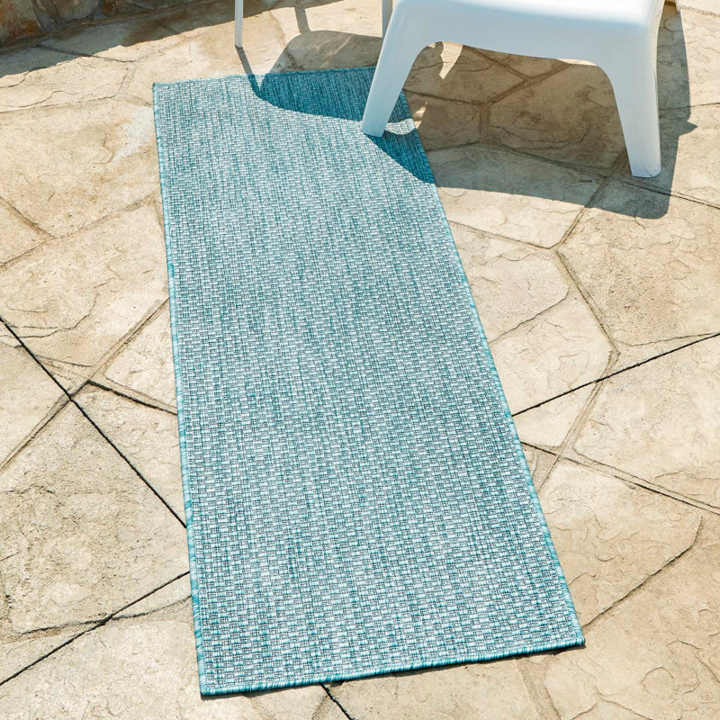 Avaughn Aqua Indoor/Outdoor Rug, Runner 2'7" x 10', Aqua 