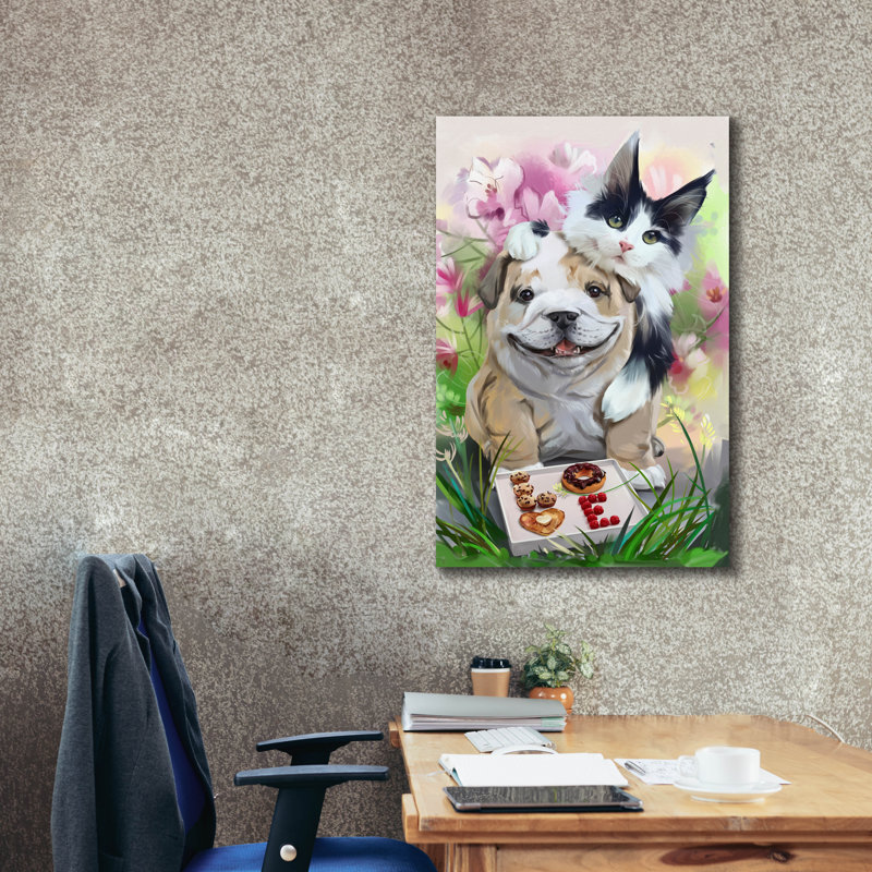  «Fluffy Cat Embracement French Bulldog» par Kajenna, art mural sur toile, 26 po x 40 po, H 40 po x l 26 po
