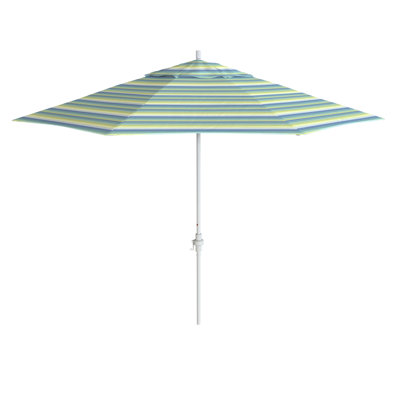 11 Foot Matted White Patio Umbrella With Fiberglass Ribs And Collar Tilt In Seville Seaside Sunbrella