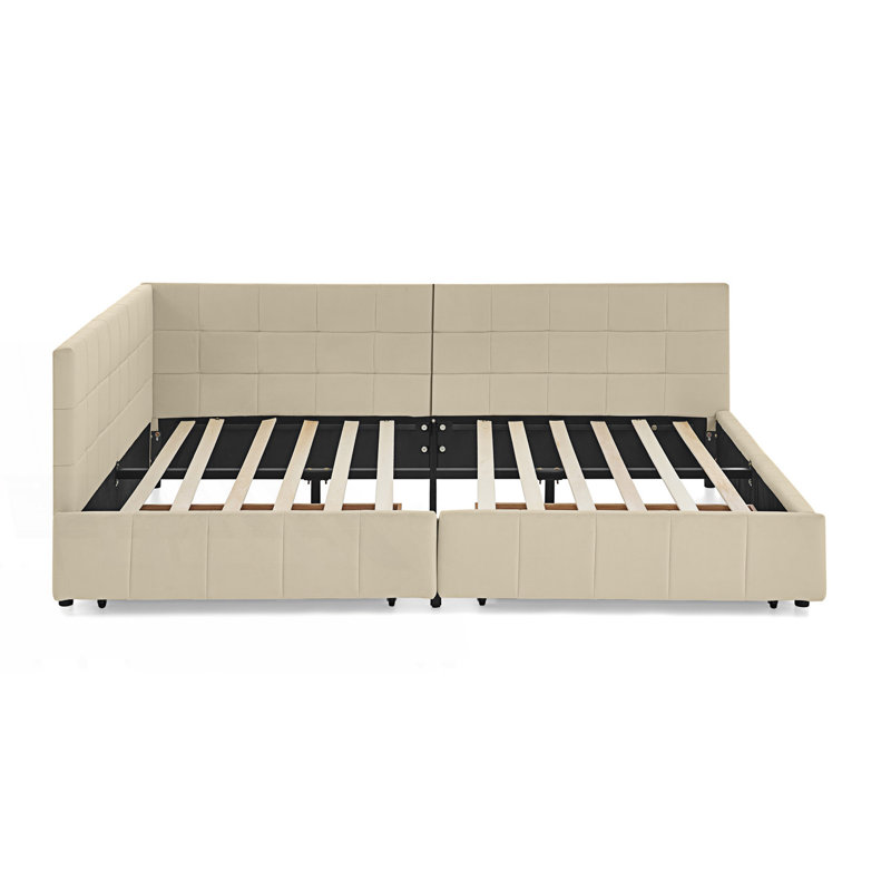 Storage Upholstered Tufted Bed Frame, Sofa Bed Frame, Full, Beige