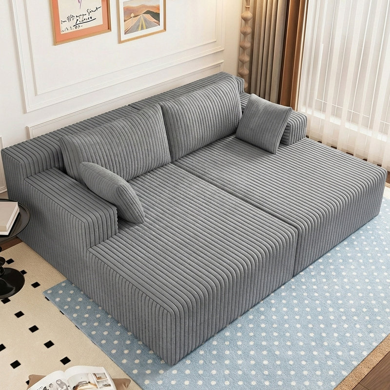 Boneless 71" Oversized Chaise Lounge Chair,Sectional Double Lounge Chaise with Pillows, Upholstered Corduroy Boneless Lounge Chair, Fluffy Modern Loveseat Sleeper Sofa for Living Room or Bedroom