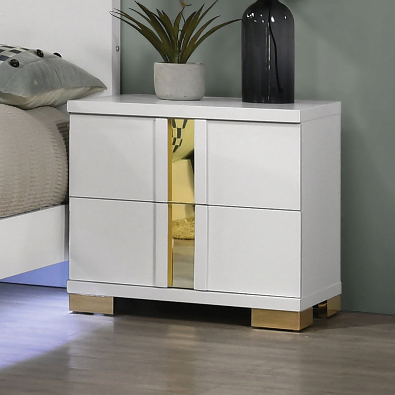 Table de chevet pour chambre à coucher, Blanc, blanc et or