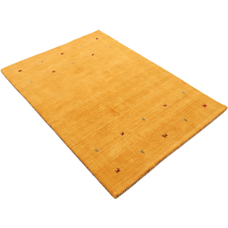 Handwoven Wool Gabbeh Uni Yellow Rug, Rectangle 120 x 170cm