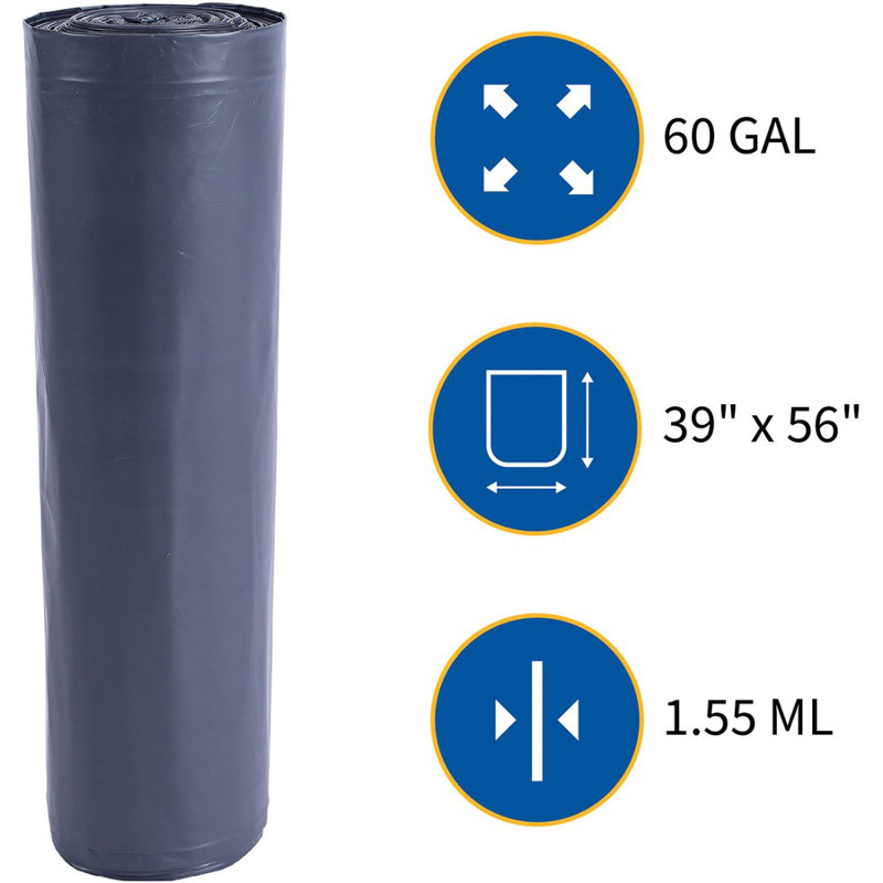 Resin Trash Bags - 100 Count, 55Gal 1.7mil 39"x56" 50 per Pack
