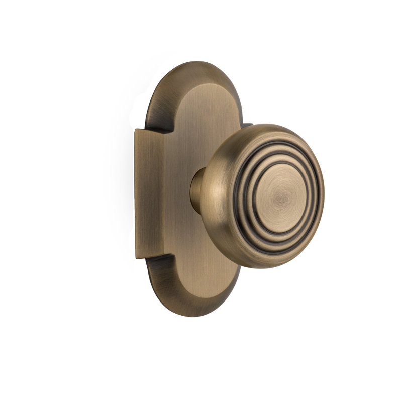 Cottage Plate with Deco Door Knob, Antique Brass, 2 3/8