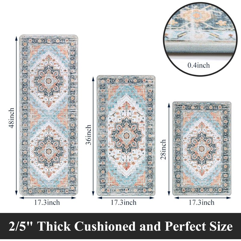 Ensemble de 3 tapis de cuisine coussinés, Bleu