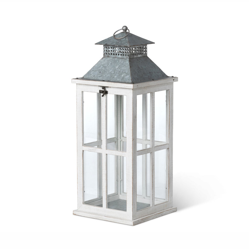 Coastal Whitewash Fir Wood Hanging Candle Lantern