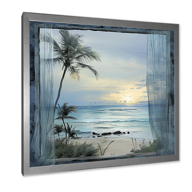 «Tranquility Beach Windows Horizon IV - Coastal Windows», art mural, Argent, H 36 po x l 36 po