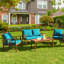 Ensemble de conversation pour patio en acacia pour 4 personnes avec coussins