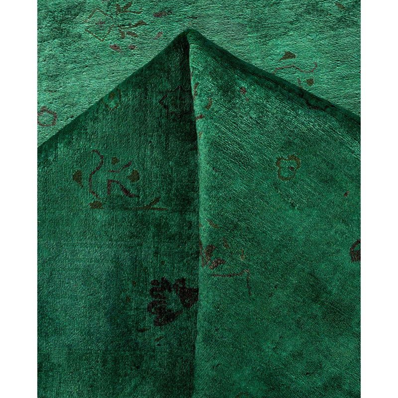 Tapis unique noué à la main Rachal - vert, 6 pi 3 po x 8 pi 9 po