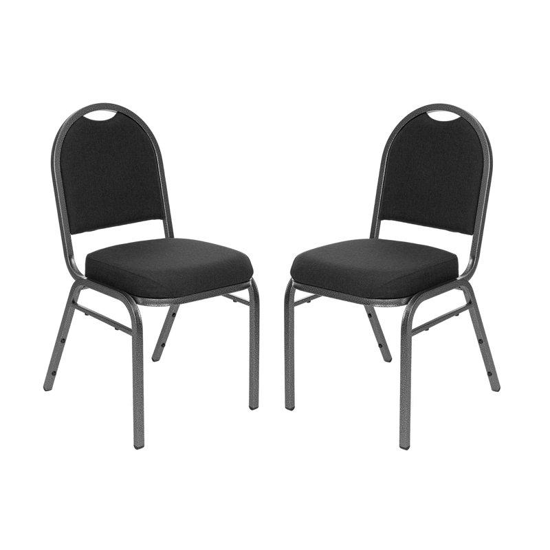 Celia Fabric Stack Chair (2 Pack), Ebony Black, Silver