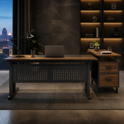 Industrial L-Shaped Desk with Metal Frame