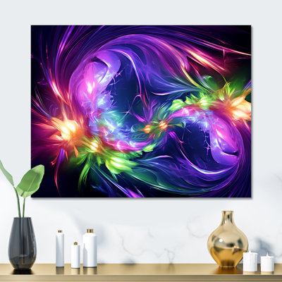 Purple And Green Fractal Fusion III - Fractal Metal Wall Art Print