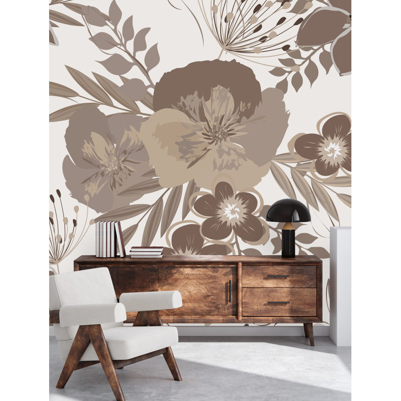 Panneau de papier peint floral pré-collé, L 10,4 pi x l 125 po