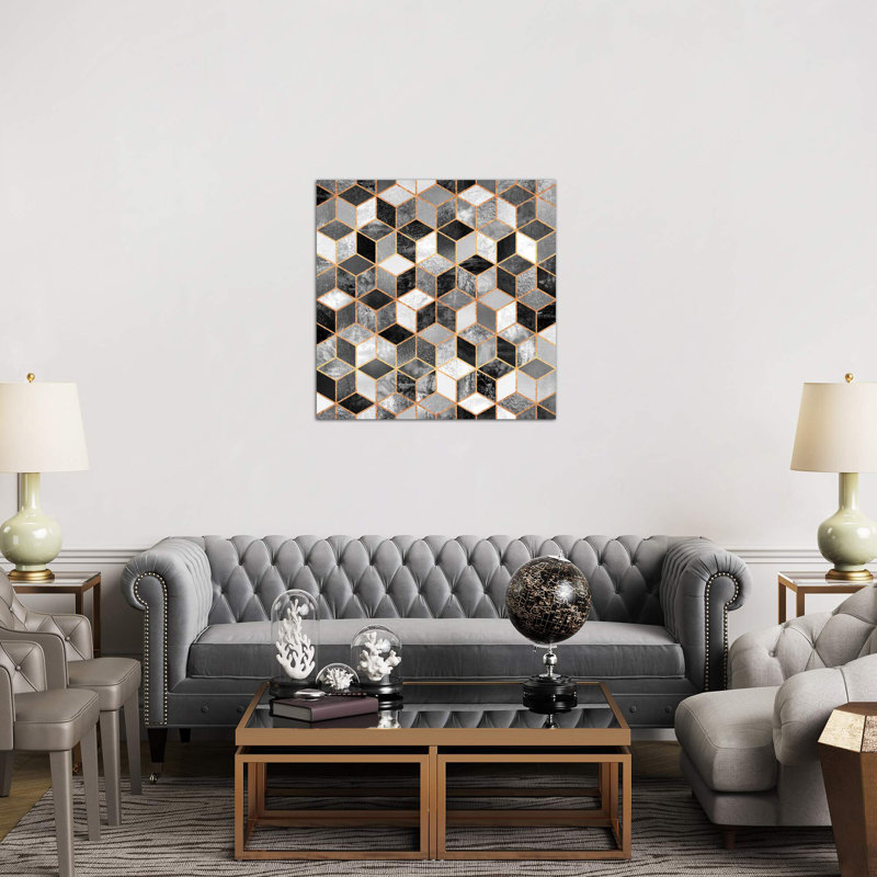 Black And White Cubes by Elisabeth Fredriksson - Print on Canvas, 45.72 cm H x 45.72 cm W x 1.91 cm D, No Frame