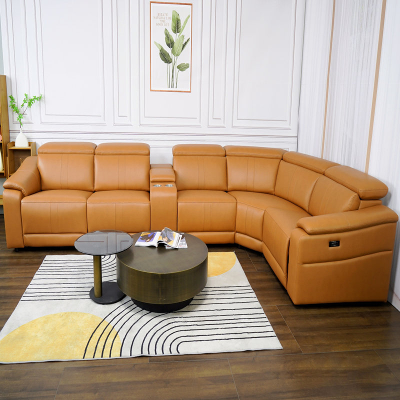 Ensemble de canapé inclinable, canapé modulaire inclinable avec appui-tête réglable et inclinaison électrique, cuir respirant avec console de rangement et ports USB