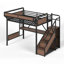 Lit mezzanine en métal pleine grandeur avec glissière et escalier de rangement pour enfants Titan-133276934