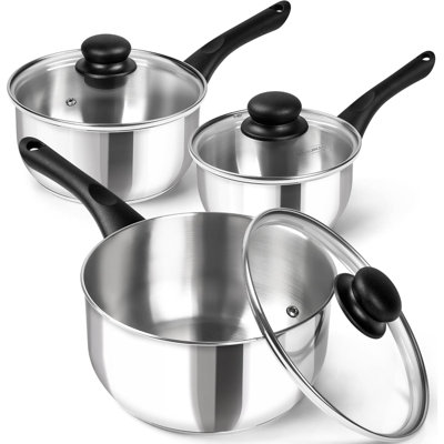 Stainless Steel Saucepan With Lid 6Pcs Triply Base Stainless Steel Pot Set Saucepan Set With Bakelite Handle 1QT & 2QT & 3QT