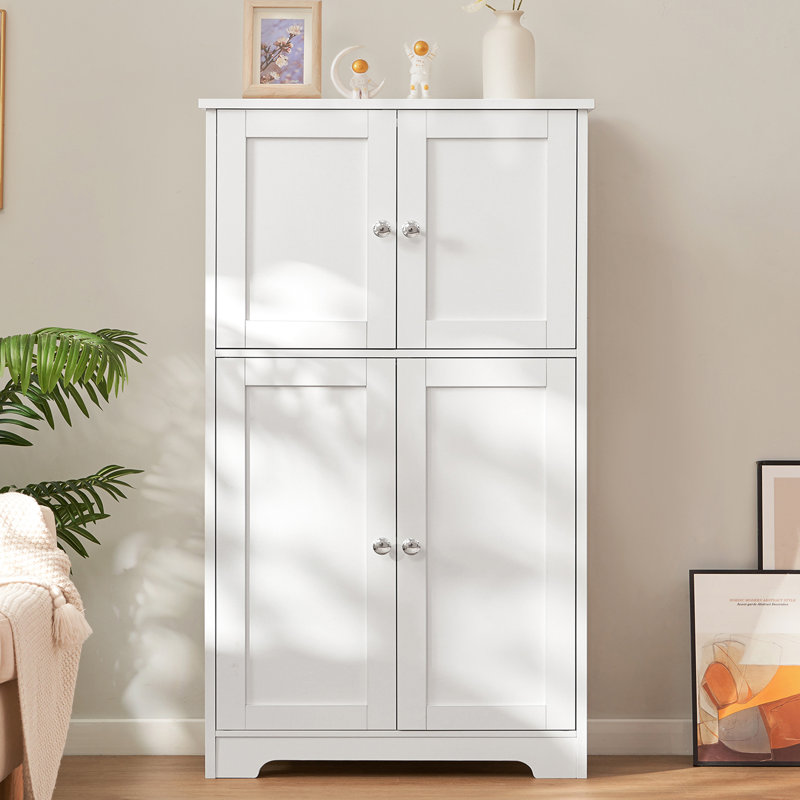 Jussiah Storage Cabinet,Bathroom Storage Cabinet with 4 Doors & Adjustable Shelf, White