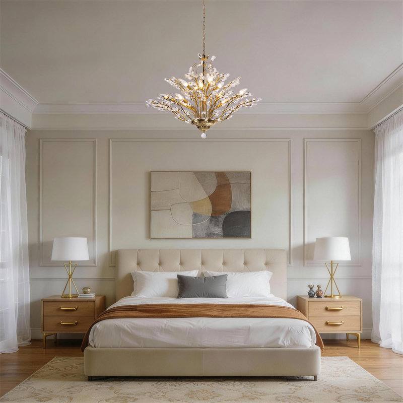 Darcey 12 - Light 33"W Dimmable Empire Chandelier, Polished Brass