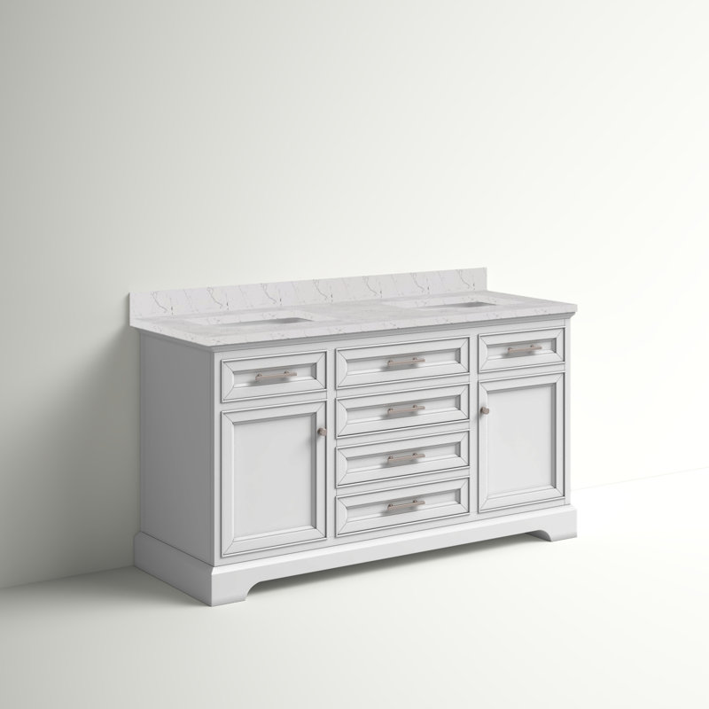 Currahee 60" Double Bathroom Vanity Set, White/Brushed Nickel